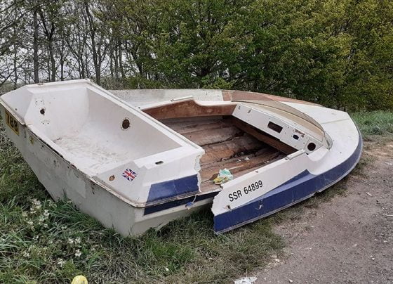 Boat fly-tipped miles from water