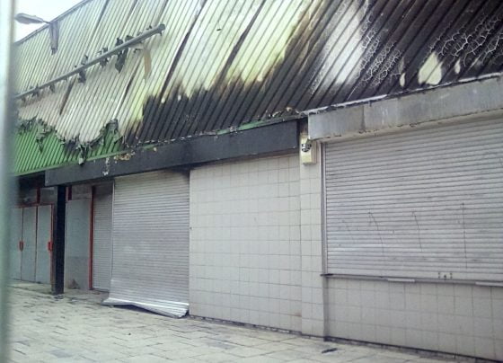 Fire rips through old market