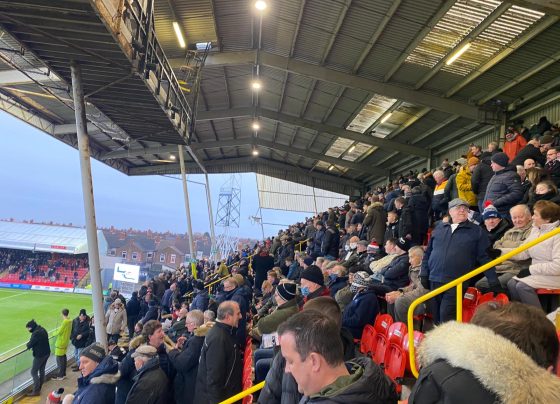 Grimsby fans in the Youngs Upper Stand