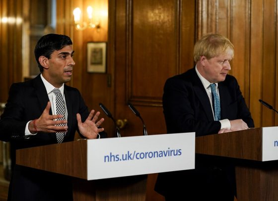 Rishi Sunak and Boris Johnson during a press conference